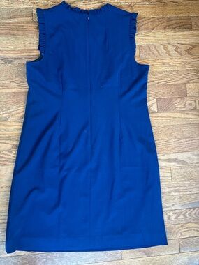 J. Crew Navy Blue Sleeveless Ruffle Neck Sheath Dress